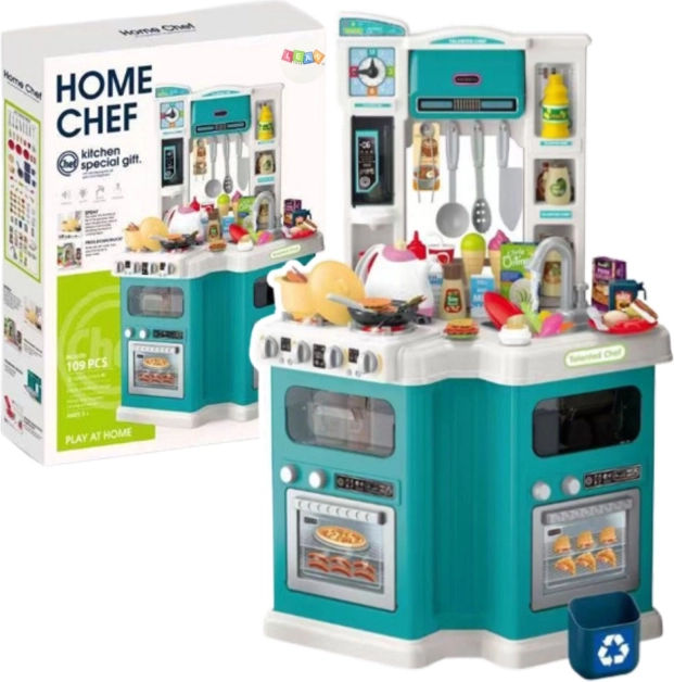 Large Kids’ Play Kitchen Home Chef with Sounds and Lights, 109 Accessories
