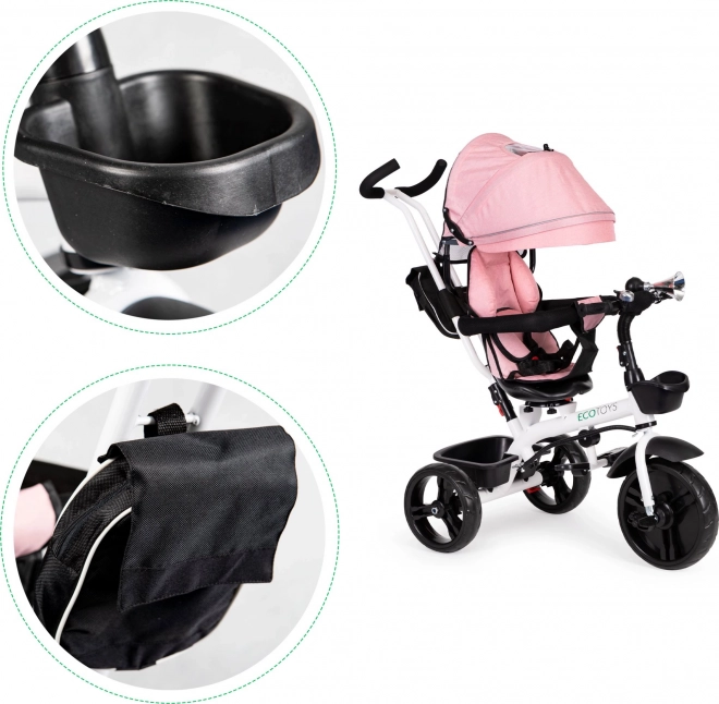 Pink ecotoys tricycle stroller with 360° swivel seat