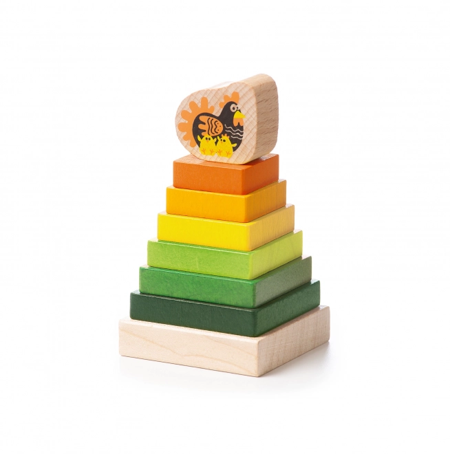 Colorful Pyramid with Hen Wooden Puzzle