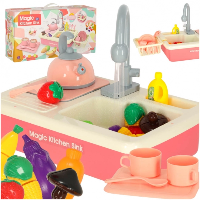 Toy Kitchen Sink Set with Accessories Pink