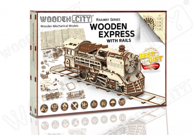 Wooden 3D Puzzle Express Train with Rails