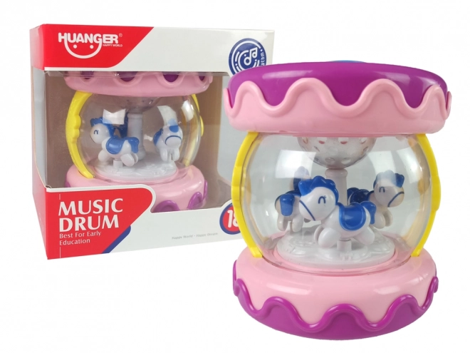 Interactive Musical Drum with Carousel Pink