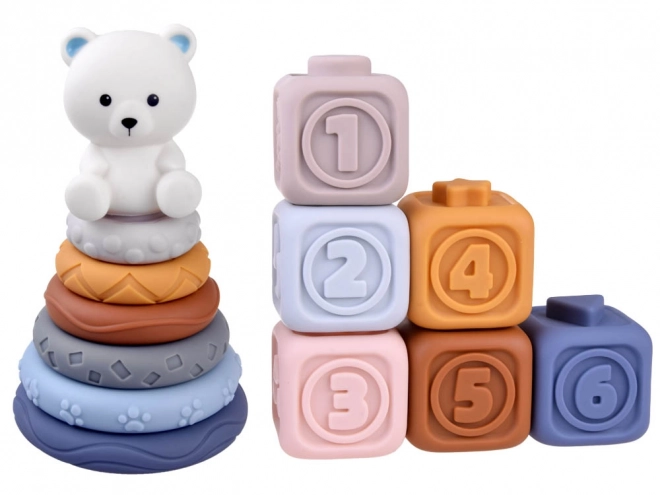 Soft Rubber Sensory Blocks Pyramid Puzzle with Bear