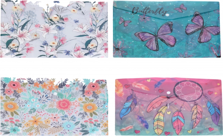 Cartella portadocumenti in plastica con bottone a pressione 35 × 25 cm – mix di motivi
