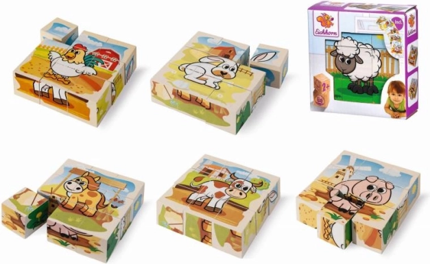 EICHHORN wooden picture blocks with farm theme, 9 pcs