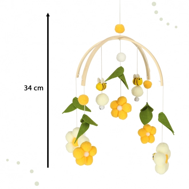 Wooden crib mobile with plush bee and flower hanging toys