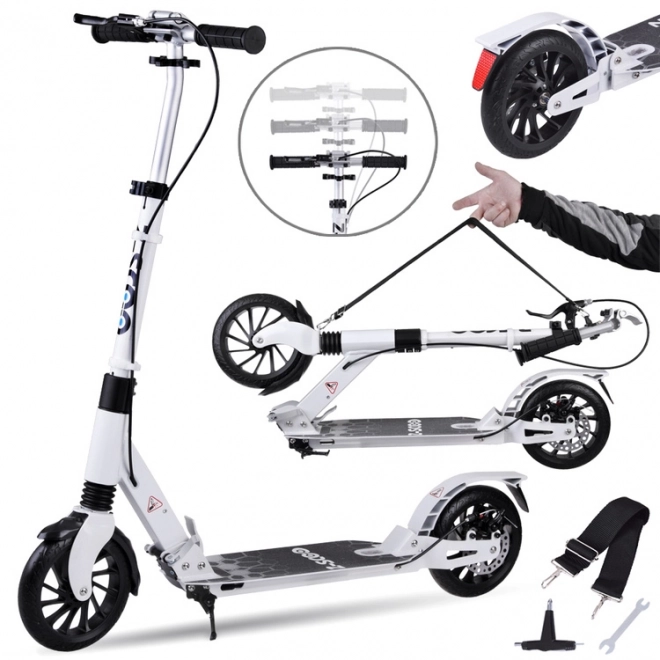 Large Foldable City Scooter with Suspension and Brakes – White