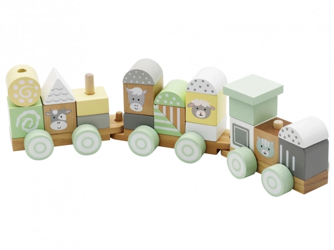 Mint Wooden Train Set with Locomotive and Wagons