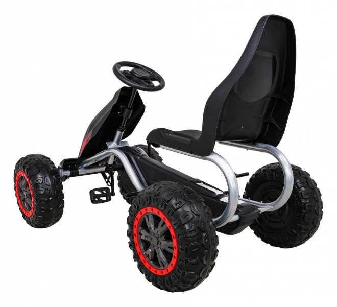Large strong pedal go-kart for kids black + 100 kg load capacity + EVA wheels + hand brake + sports seat