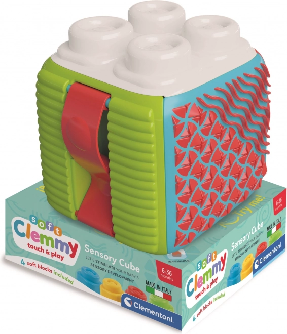 sensory insertion soft cube with Clemmy blocks