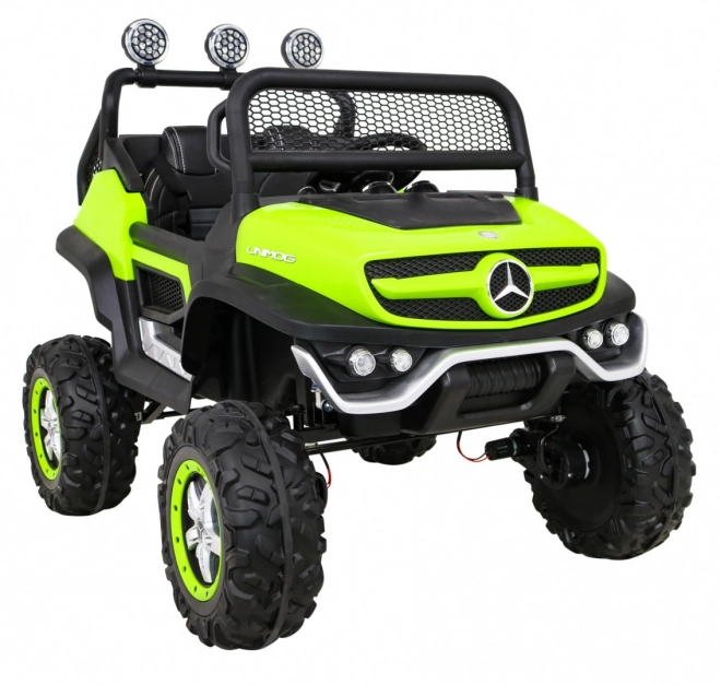 Mercedes Benz Unimog for Kids Green + 4x4 Drive + Remote Control + Luggage Space + Slow Start + MP3 LED