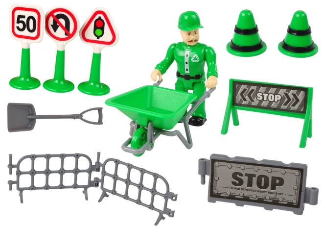 Green Garbage Truck with Traffic Signs Playset