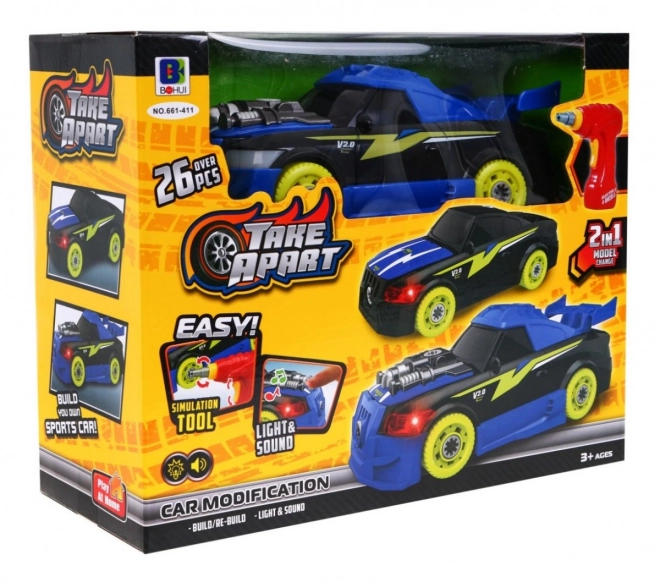 Foldable 2-in-1 Sport Car Toy for 3+ Kids with Electric Screwdriver and Sounds