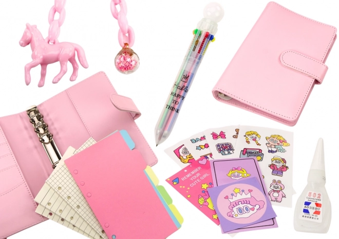 Elegant Pink Leather Notepad with Accessories