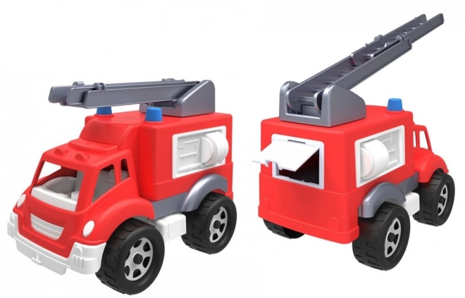 Fire Truck with Ladder and Firefighter Helmet