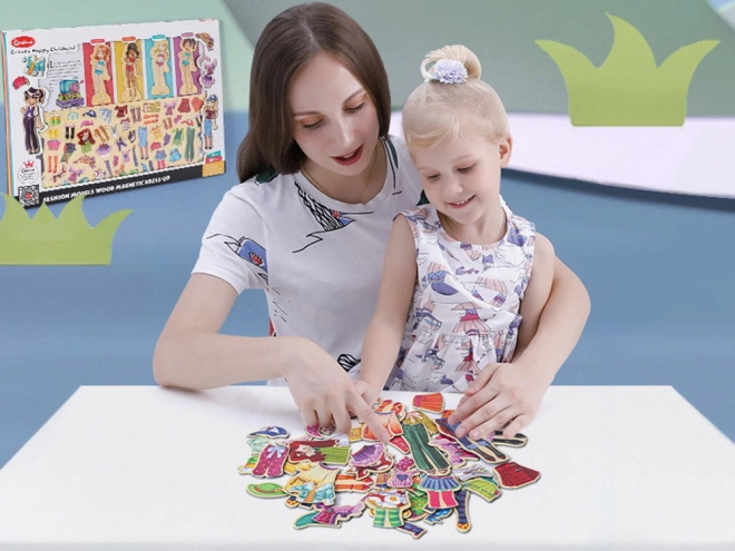 Dřevěné magnetické puzzle módní oblečky