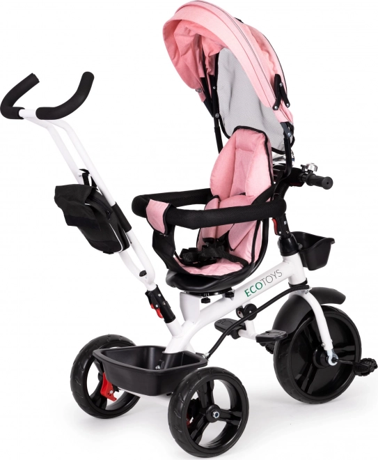 Pink ecotoys tricycle stroller with 360° swivel seat