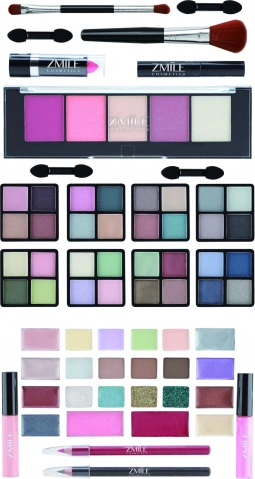 All-in-one: shadows, lipsticks, blushes, and applicators