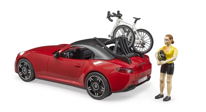 Bruder sports car with cyclist figure and bike