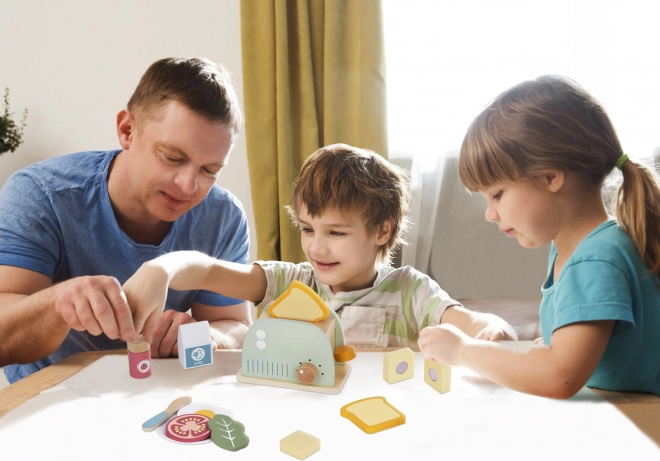 Dřevěný toster pastelový snídaňový set od Tooky Toy
