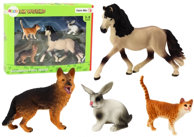 Set of Animal Figures Horse Dog Rabbit Cat 4 Pieces