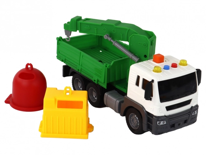 Green Garbage Truck with Crane and Friction Drive 1:16