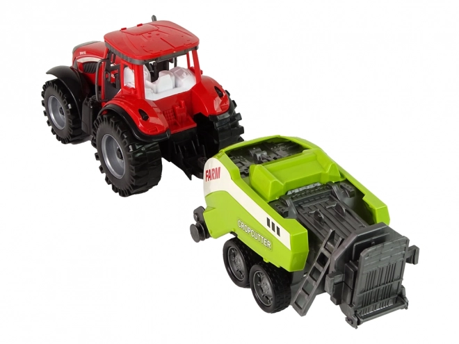 Red Farm Tractor with Green Seeder