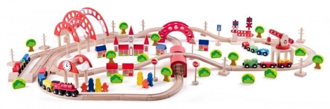 Wooden Train Set with Bridge