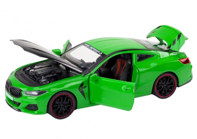 Green Metal Sports Car with Friction Drive and Opening Parts