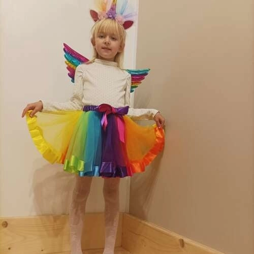 Unicorn Costume with Rainbow Skirt, Wings & Headband