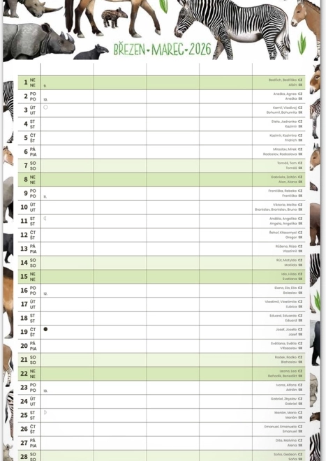 Wall Calendar Family Planner 2026 with Animalium Illustrations