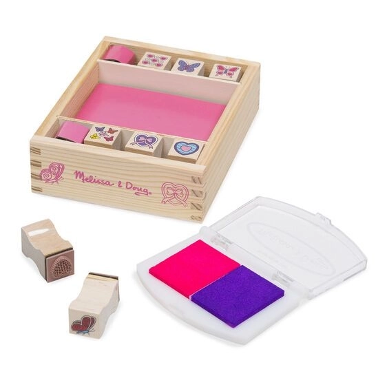 Wooden Stamp Set Butterflies and Hearts