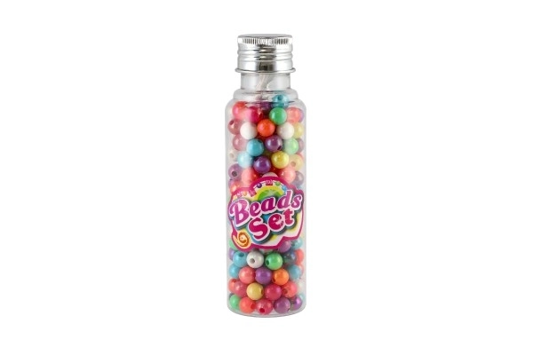 Bead Set With String - Colorful Plastic Beads in Plastic Jar