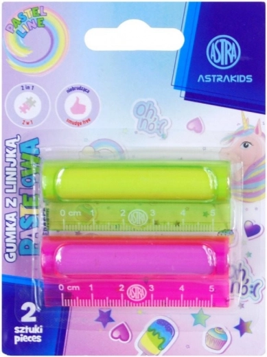 ASTRA 2-in-1 pastel ruler with eraser 5 cm (2 pcs)