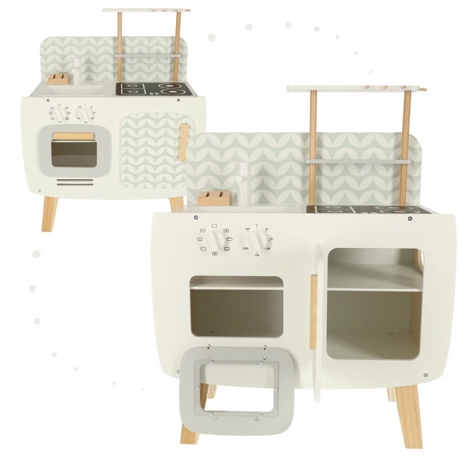 Wooden Play Kitchen Set with Retro Accessories