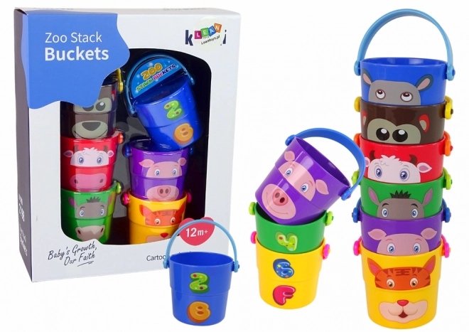 Colorful Animal Buckets Stackable Toy Set