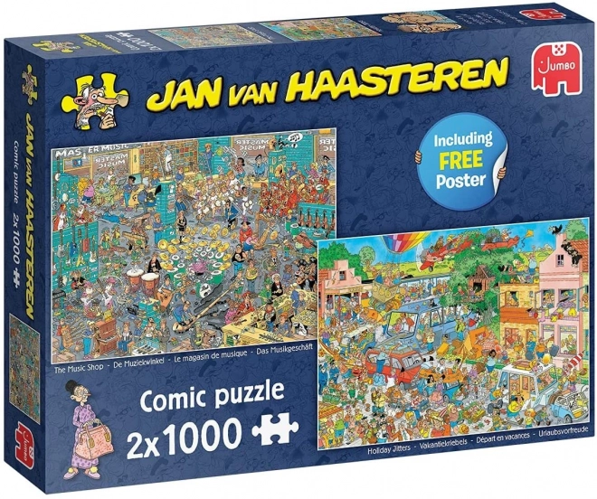 Jumbo Puzzle Set by Jan Van Haasteren - Music Store & Holiday Nervousness 2x1000 Pieces