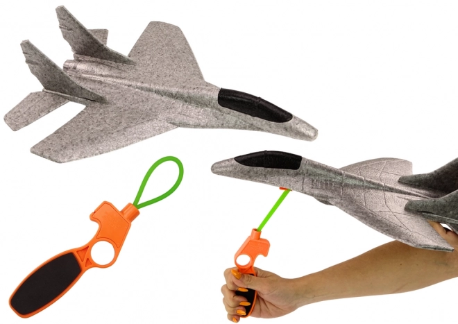 Gray Foam Glider with Slingshot Launcher