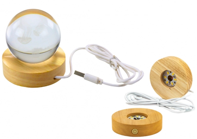 Glowing Crystal Ball 3D Jellyfish Lamp with Wooden Base
