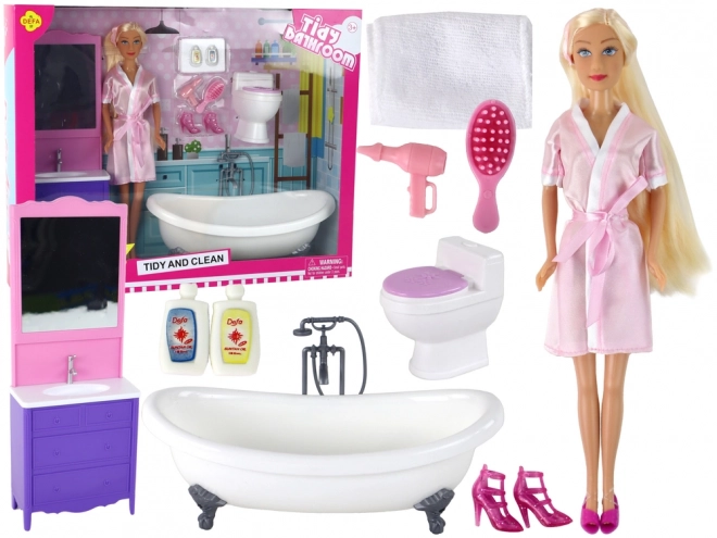 Children's Doll with Bathrobe and Bathroom Accessories