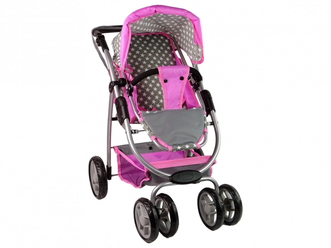 2-in-1 Pink Doll Stroller with Bag and Bassinet