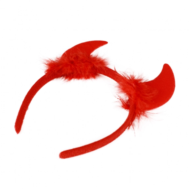 Red Devil Horn Headband With Feathers