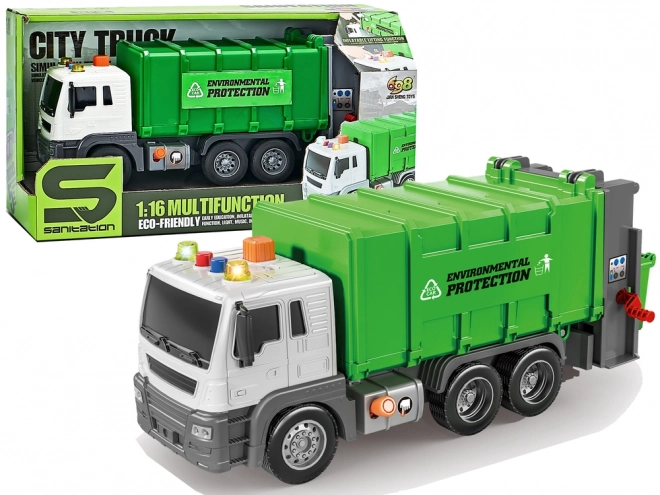 Friction-Powered Green Garbage Truck with Sound Effects