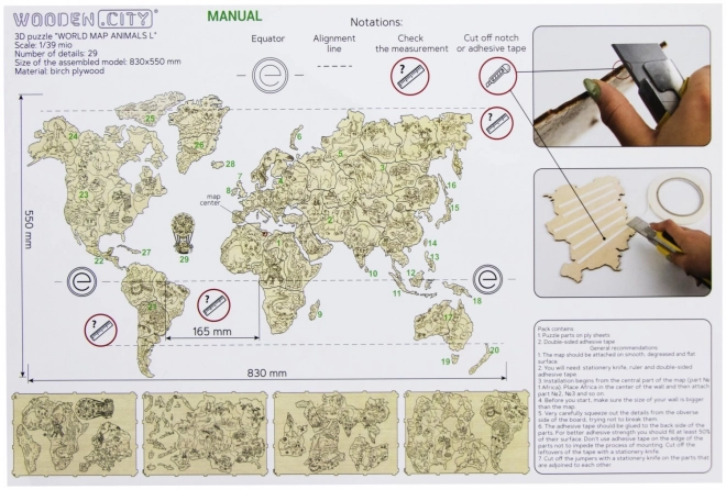 Wooden Animal World Map 3D