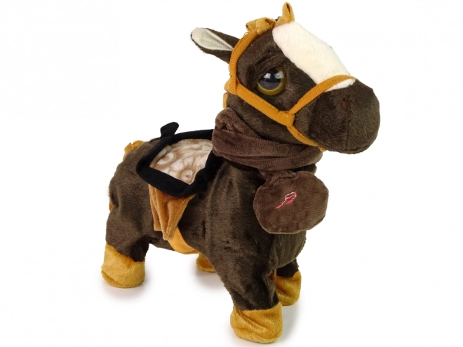 Interactive Brown Horse Plush Toy with Light Mane and Music