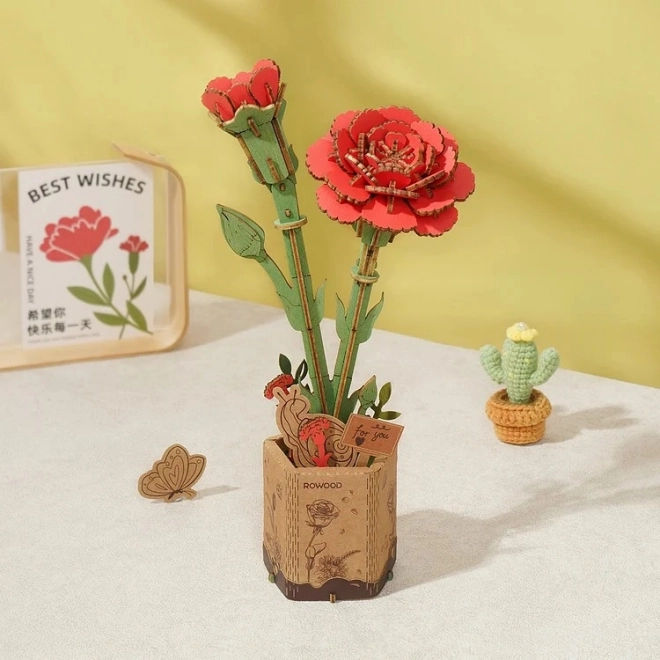 3D Wooden Puzzle Red Carnation