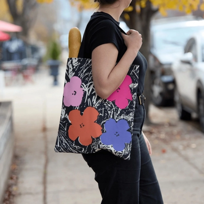 Canvas Tote Bag with Warhol Flowers - Pink