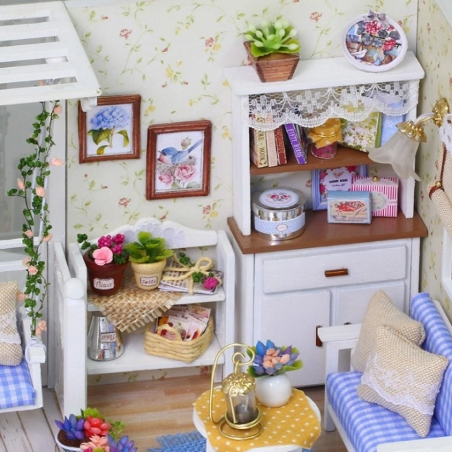 Wooden Dollhouse in Retro Style with Furniture