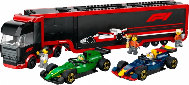 lego city f1 racing truck with rb20 and amr24 cars