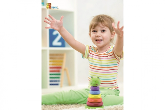 Wooden Stacking Pyramid Frog